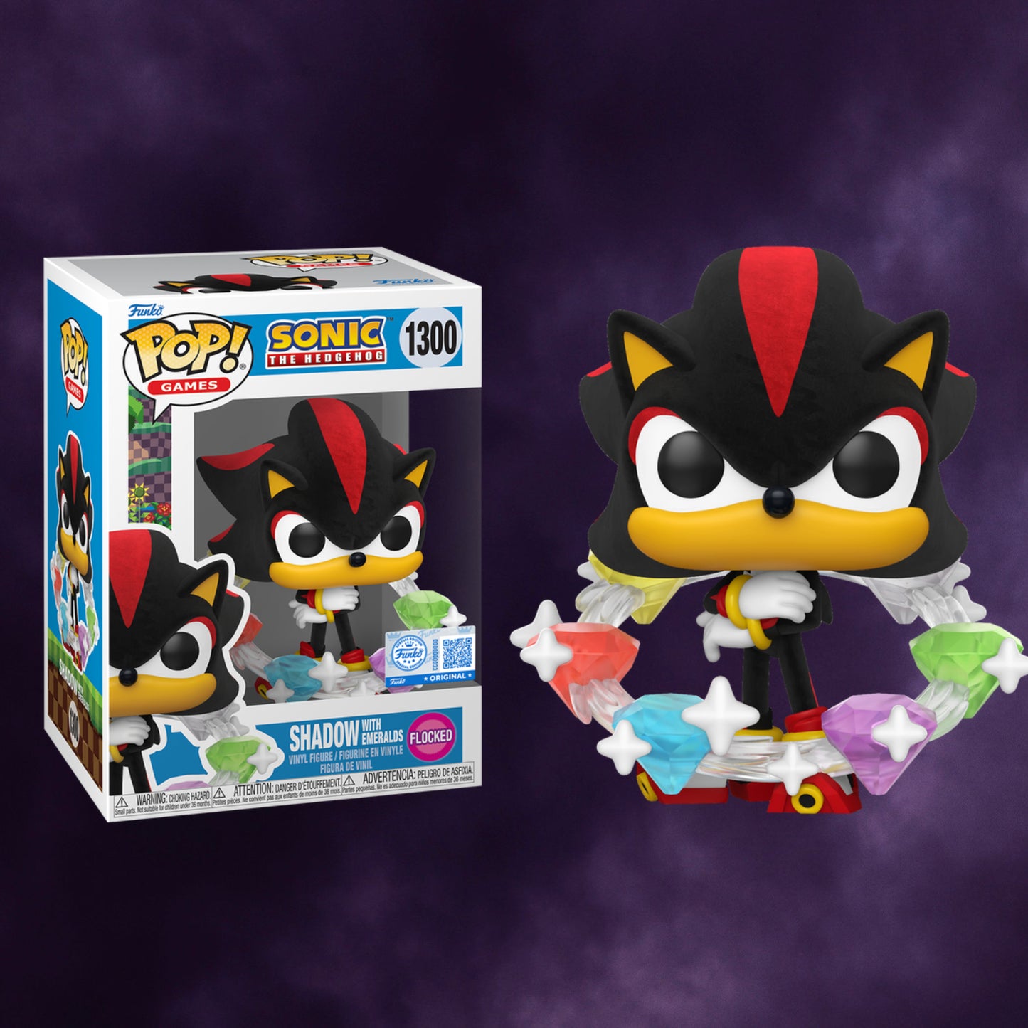 Sonic the Hedgehog Pop! Games Shadow with Emeralds Flocked Special Edition #1300