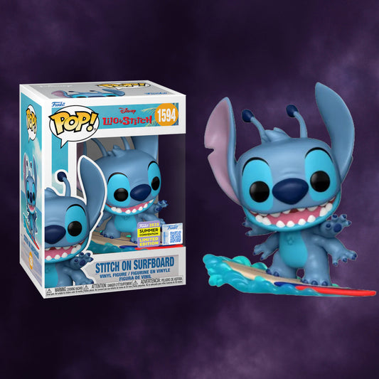 Disney – Lilo &amp; Stitch: Stitch on Surfboard Funko Pop! #1594 (2025 Summer Convention Limited Edition)
